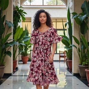 Liz Claiborne Women Wild Cherry Floral Knee Length Pullover Lined Dress Sz 8 NWT